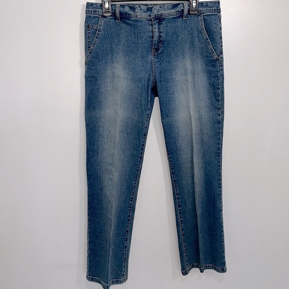 Sigird Olsen stonewashed vintage denim jeans snap & zip waist. Snap back pockets - Picture 2 of 8